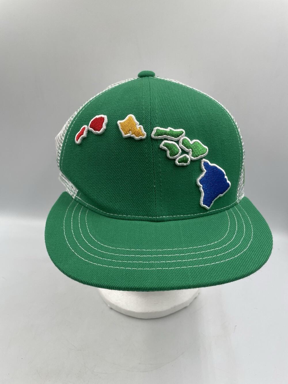 Aksels Hawaii Islands Trucker Hat SnapBack Flat Bill Green White OSFM